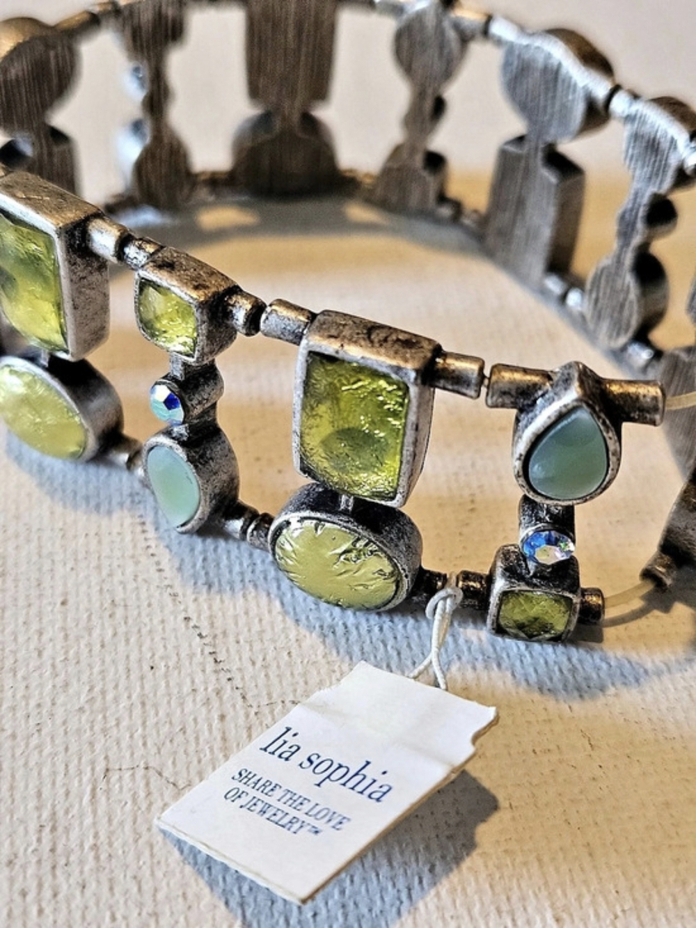 lia sophia Chromatic Cut Crystals Stretch Bracelet Green & Silver Statement